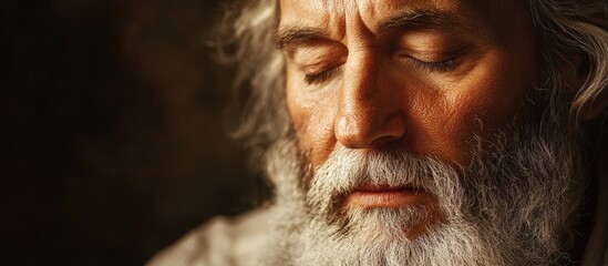 Obraz premium Divine portrayal of a wise and peaceful figure embodying God the Father with a serene expression and space for inspirational text.