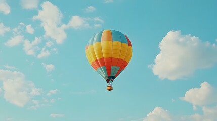 Colorful Hot Air Balloon Soaring Through A Clear Blue Sky