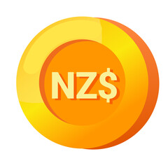 New Zealand Dollar (NZD) sign icon gold gradient 3D vector illustration coin currency money