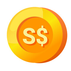 Singapore Dollar SGD sign icon gold gradient 3D vector illustration coin currency money