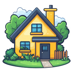Cute Yellow House Illustration Home Sweet Home Family House Cartoon Style