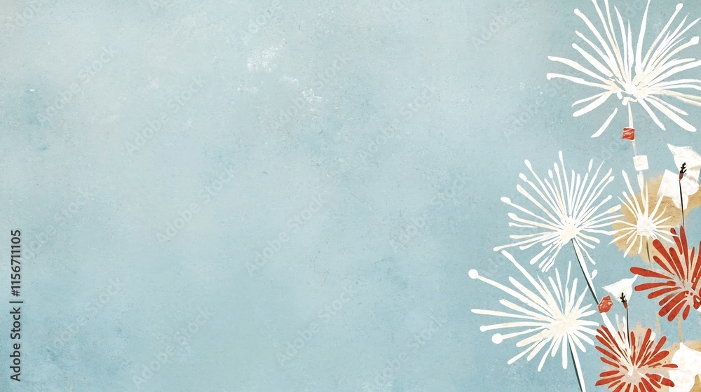 Poster vibrant and dynamic fireworks display over a minimalist customizable background offering a spacious 
