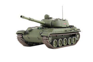 A detailed military tank featuring a long barrel and multiple tracks, showcasing its robust design and strategic capabilities.