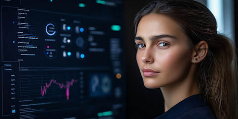 Data analyst analyzing financial trends office workspace digital interface professional environment close-up technology insight