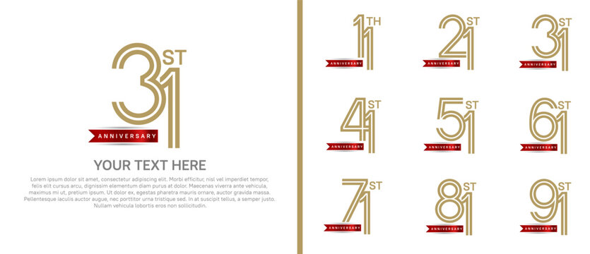 logo anniversary set. brown color with red ribbon on white background for special event