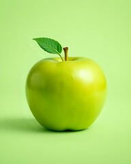 image d'une pomme verte avec des feuilles sur sa tige