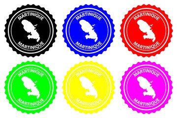 Martinique - rubber stamp - vector, Martiniquee map pattern - sticker - black, red, blue, green, yellow, purple
