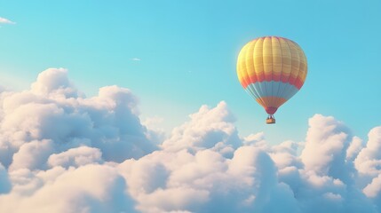 Naklejka premium Colorful Hot Air Balloon Soaring Above Fluffy Clouds