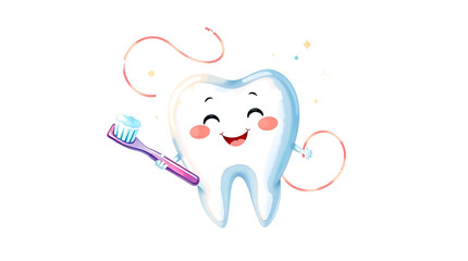 dentist's day, Cheerful cartoon tooth character holding a toothbrush with a happy expression and colorful background for dentist's day