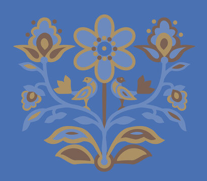blue floral design with birds clip art preview