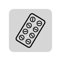 Blister with pills line icon. Treatment, medicine, tablet outline sign. Pharmacy and healthcare concept. Vector illustration, symbol element for web design and apps