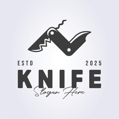 vintage multi knife logo template illustration design, isolated vintage multitool logo symbol icon vector