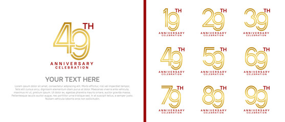 logo anniversary set. gold and red color on white background for special event