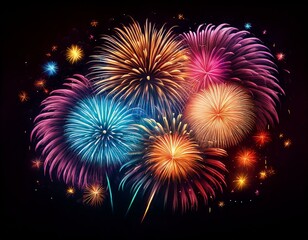 Fototapeta premium Sylvester, happy new year, new year's eve background banner - Golden firework fireworks pyrotechnics on dark black night sky