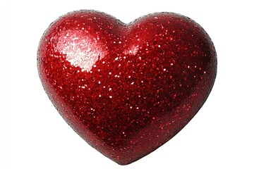 Fototapeta premium Red Glitter Heart on White Background - High-Resolution Sparkling Romantic Symbol for Valentine's Day, Love, and Festive Decorations