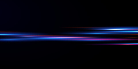 Neon lines moving light effect. Horizontal lines. Speed ​​effect on a transparent background.	