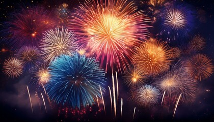 Sylvester, happy new year, new year's eve background banner - Golden firework fireworks pyrotechnics on dark black night sky