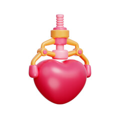 Claw crane machine holding heart, Valentine's Day elements, 3d rendering.