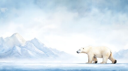 Watercolor animal art majestic polar bear in icy landscape tranquil environment captured view