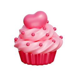 Pink Cupcake, Valentine's Day elements, 3d rendering.
