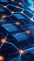 Abstract Background of Digital Technology with Data Connections, Bright Circuits, and Network Lines in a Blue and Orange Color Palette for Future Innovations