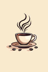 Vector signature Vector illustration of coffee cup with rising steam isolated on white backgroundcup of coffee