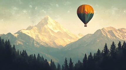 Fototapeta premium Hot Air Balloon Soaring Over Majestic Mountain Range