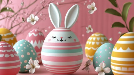 Charming Easter Bunny Eggs in Pastel Colors with Floral Accents