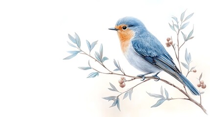 Obraz premium Watercolor animal bluebird perched on branch nature scene artistic rendering soft background