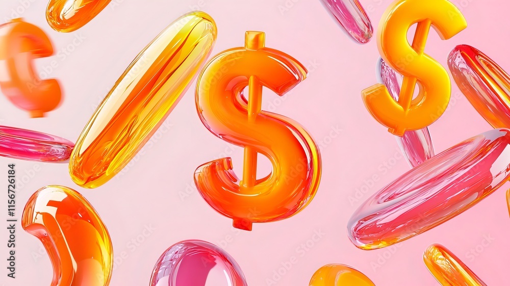 Poster captivating abstract featuring glowing luminous prosperity symbols on a vibrant gradient backdrop wi