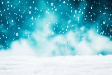 A dreamy winter scene with snowflakes falling against a soft, glowing background. The tranquil atmosphere evokes the beauty and peace of wintertime.