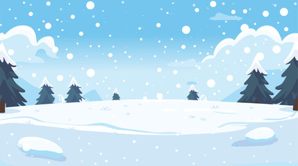 Winter Landscape, Snow Fields, Pine Trees. Snowfall vector scene. Snowfield. Winter Holidays background, banner or greeting card template.