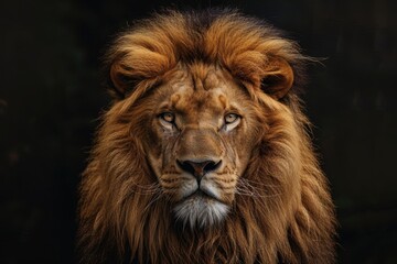 Fototapeta premium Majestic Lion Portrait Against a Dark Background
