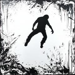 A dramatic silhouette of a climber scaling a jagged cliff, their form dynamic and determined, framed by faint abstract rock textures and sunrise gradients, symbolizing perseverance and strength. 