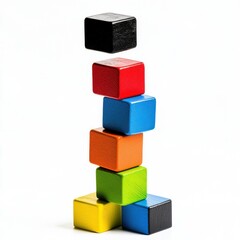 A vibrant stack of colorful wooden blocks, showcasing creativity and balance.