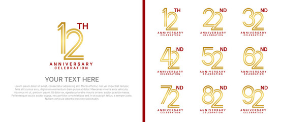 logo anniversary set. gold and red color on white background for special event