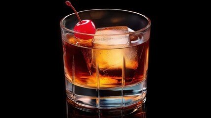 Classic Old-Fashioned Cocktail with Cherry Garnish, Reflecting Balance and Joy in Life's Simple Pleasures