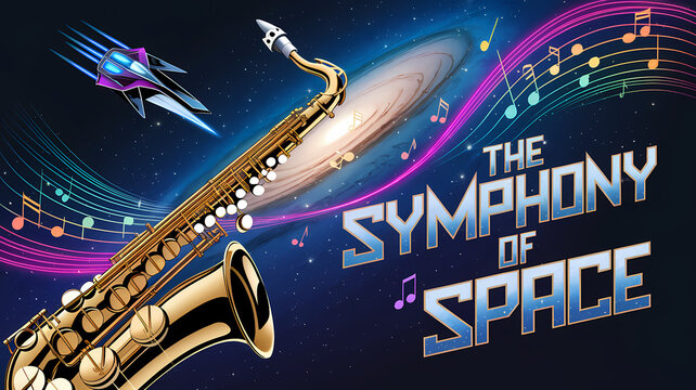 Futuristic jazz concert under cosmic lights