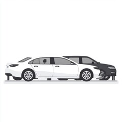 A sleek white sedan parked next to a stylish black SUV on a minimalist display.