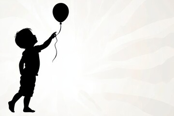 A whimsical silhouette of a child reaching for a balloon as it floats upward, surrounded by faint abstract clouds and subtle gradients that create a sense of whimsy and lightheartedness. 