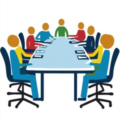 A diverse group of people engaged in a meeting around a long rectangular table.