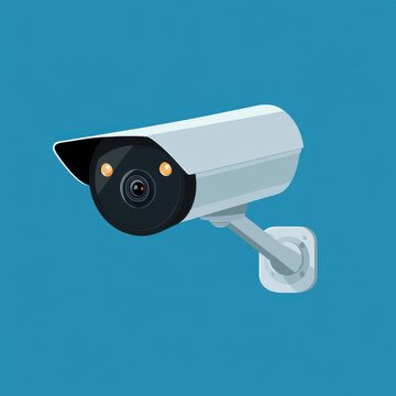 Illustration of a surveillance camera on a blue background, symbolizing security and monitoring.