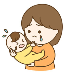 泣く赤ちゃんとお母さんのイラスト