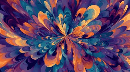 Abstract floral explosion design with vibrant colors and textured petals.
