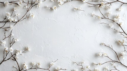 Delicate Cherry Blossom Branches Framing a Blank White Background Providing a Clean and Elegant Digital Design Element with Ample Text Space