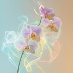 Beautiful orchids with soft pastel colors and flowing smoke patterns create an ethereal atmosphere in this serene composition © Володимир Дубецький