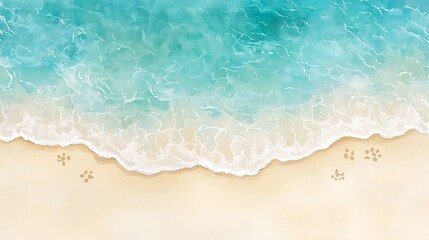 Watercolor animal paw prints on sandy beach coastal scene watercolor art tranquil environment