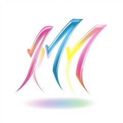 Fototapeta premium A vibrant, abstract design featuring colorful stylized 'M' letters in pink, blue, and yellow on a white background.