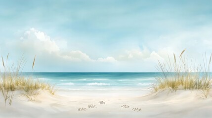 Watercolor animal serenity at the beach coastal landscape calm waters tranquil view