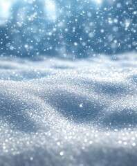 Obraz premium Beautiful Winter Snowfall on Sparkling Snow Surface Creating a Magical Cold Atmosphere with Glimmering Lights and Soft Blue Background